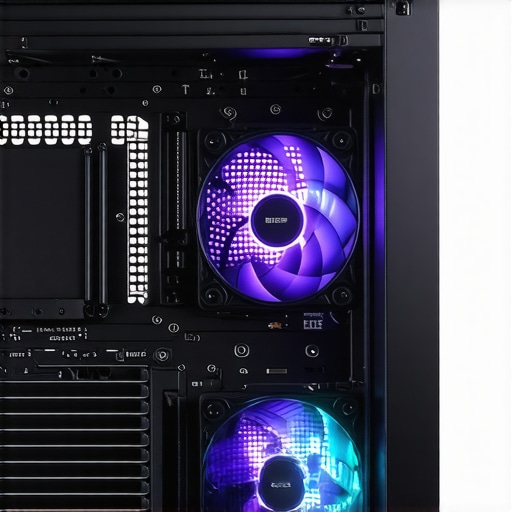 Close-up of a high-end gaming PC with custom airflow and thermal management components.