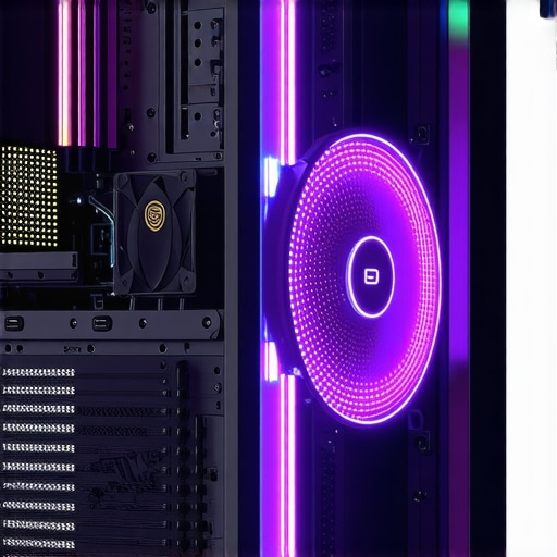 Futuristic gaming PC with multi-zone cooling fans and thermal sensors