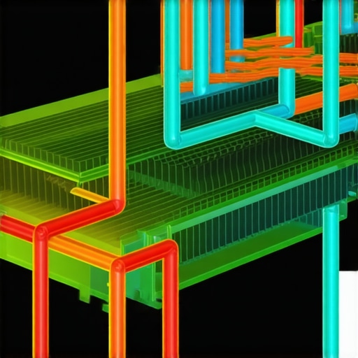 Futuristic custom water cooling loop with CFD heat flow visualization.