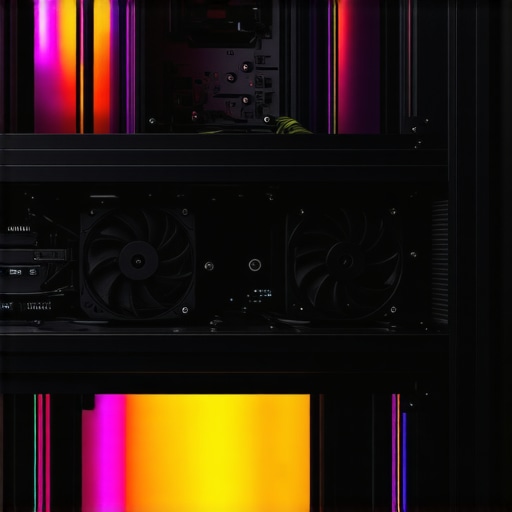 Illustration of a modern PC cooling system with adjustable fans and thermal analysis tools