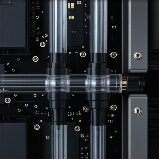 Illustration of a high-end custom water cooling setup with transparent tubing and metallic radiators.