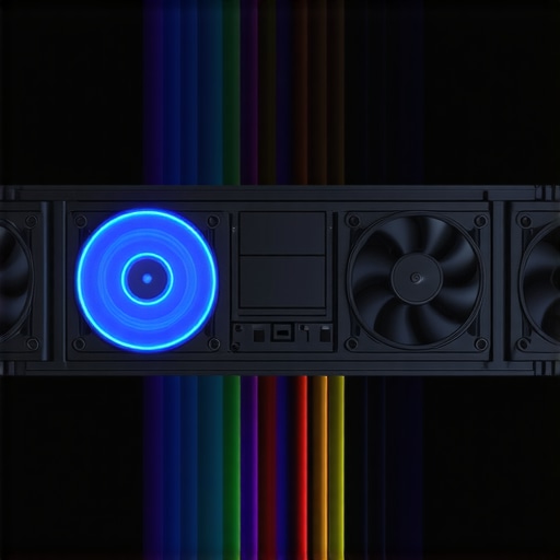 Illustration of a high-tech PC cooling setup with sensors, fans, and thermal materials for enhanced longevity.