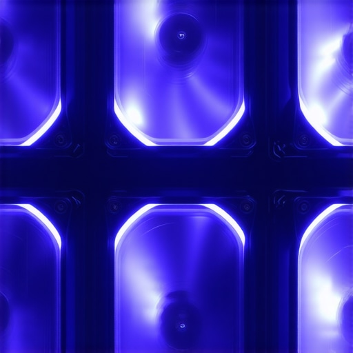 High-tech PC case fans with aerodynamic blades and magnetic levitation bearings for improved cooling and noise reduction.