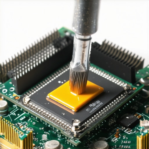 Technician carefully spreading thermal paste on CPU for optimal thermal transfer