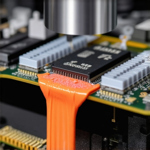 Close-up image showing tools and steps for precise thermal paste application on a CPU.