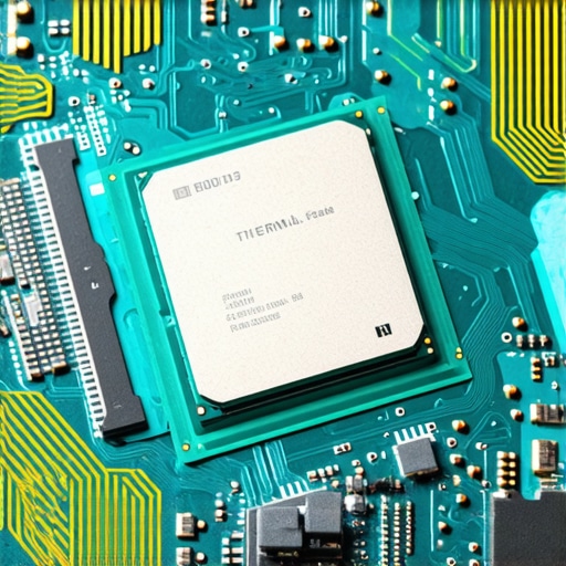 Microscopic view of nanomaterials enhancing thermal paste on CPU surface