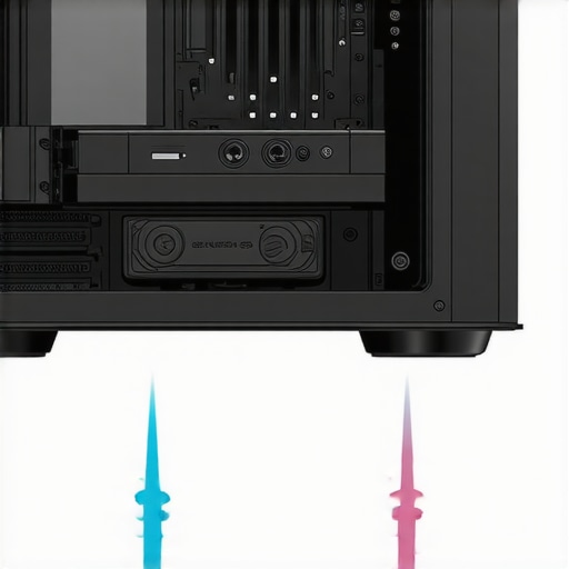 A detailed illustration showing sensor-based airflow control with adjustable vents and guided airflow pathways in a high-performance PC case.