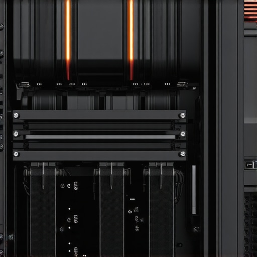 Close-up of a high-tech PC cooling setup with AI-controlled fans and fluid cooling elements.