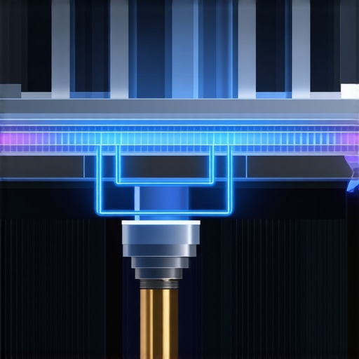 Detailed image of a microfluidic cooling system showing miniature channels etched into a metal substrate
