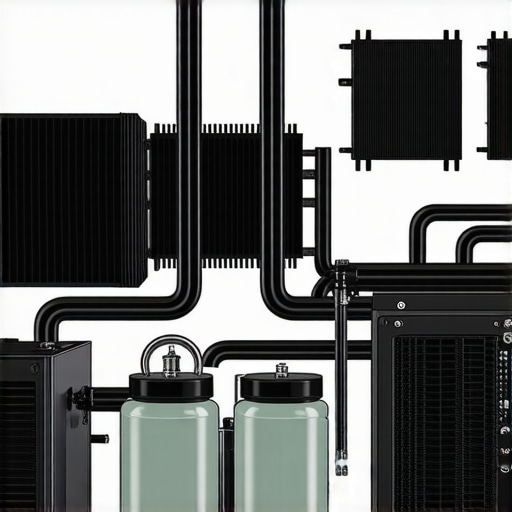 Advanced Modular Liquid Cooling System A detailed view of a flexible, modular liquid cooling setup with various radiators and pumps for PC thermal management.