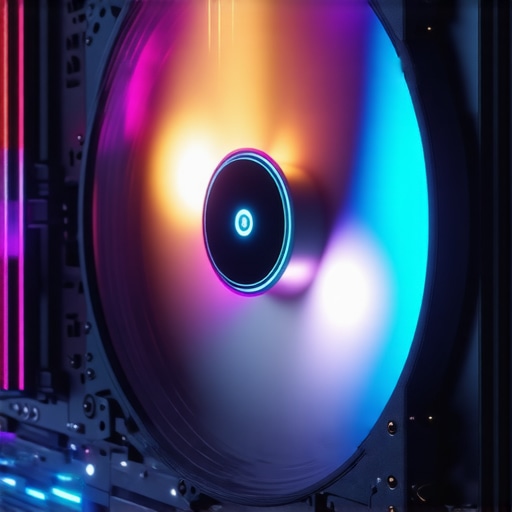 Futuristic AI-Integrated PC Cooling System A high-tech PC cooling setup featuring AI-controlled fans with innovative materials and dynamic airflow management