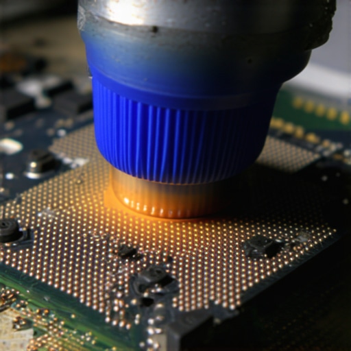 Graphene-Enhanced Thermal Paste Application Microscopic view of graphene-infused thermal paste being applied to CPU surface for improved heat transfer.