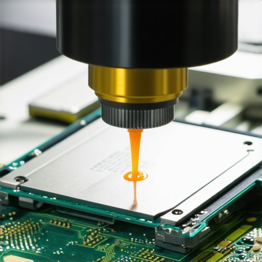 Robotic arm precisely dispensing thermal paste onto a computer processor die