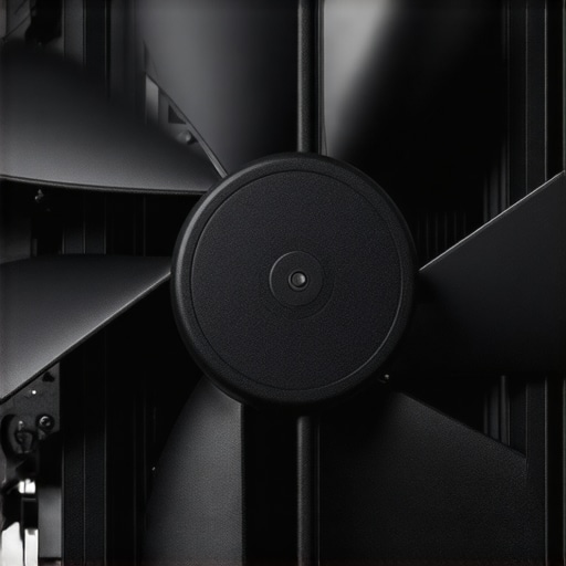High Static Pressure PC Fan Close-Up Close-up image of a high static pressure PC case fan showing blade design and anti-vibration features.
