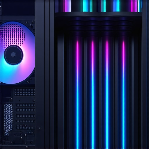 Optimized Mesh PC Cooling Design Illustration showing airflow paths and adaptive fan placement in a mesh-paneled PC case.